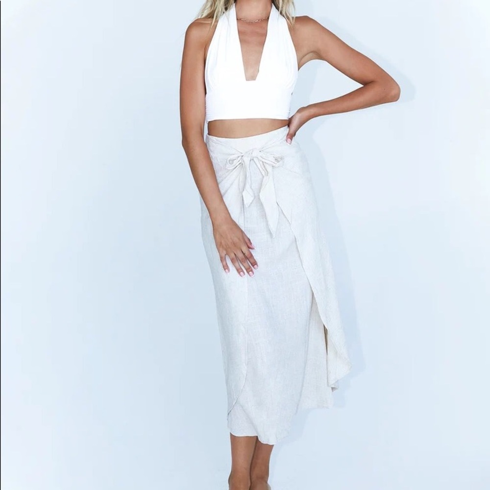princess polly carey midi skirt beige